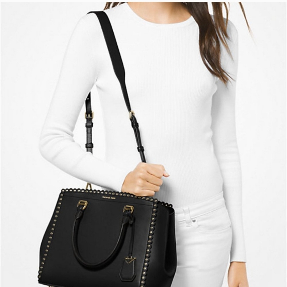 Michael Kors BENNING Scalloped Structured Leather Satchel